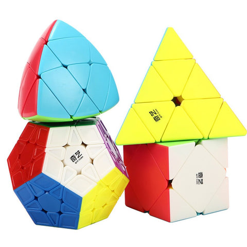 Qiyi combo set de 4 cubos stickerless (Pyraminx, Megaminx, Mastermorphix, Skewb)